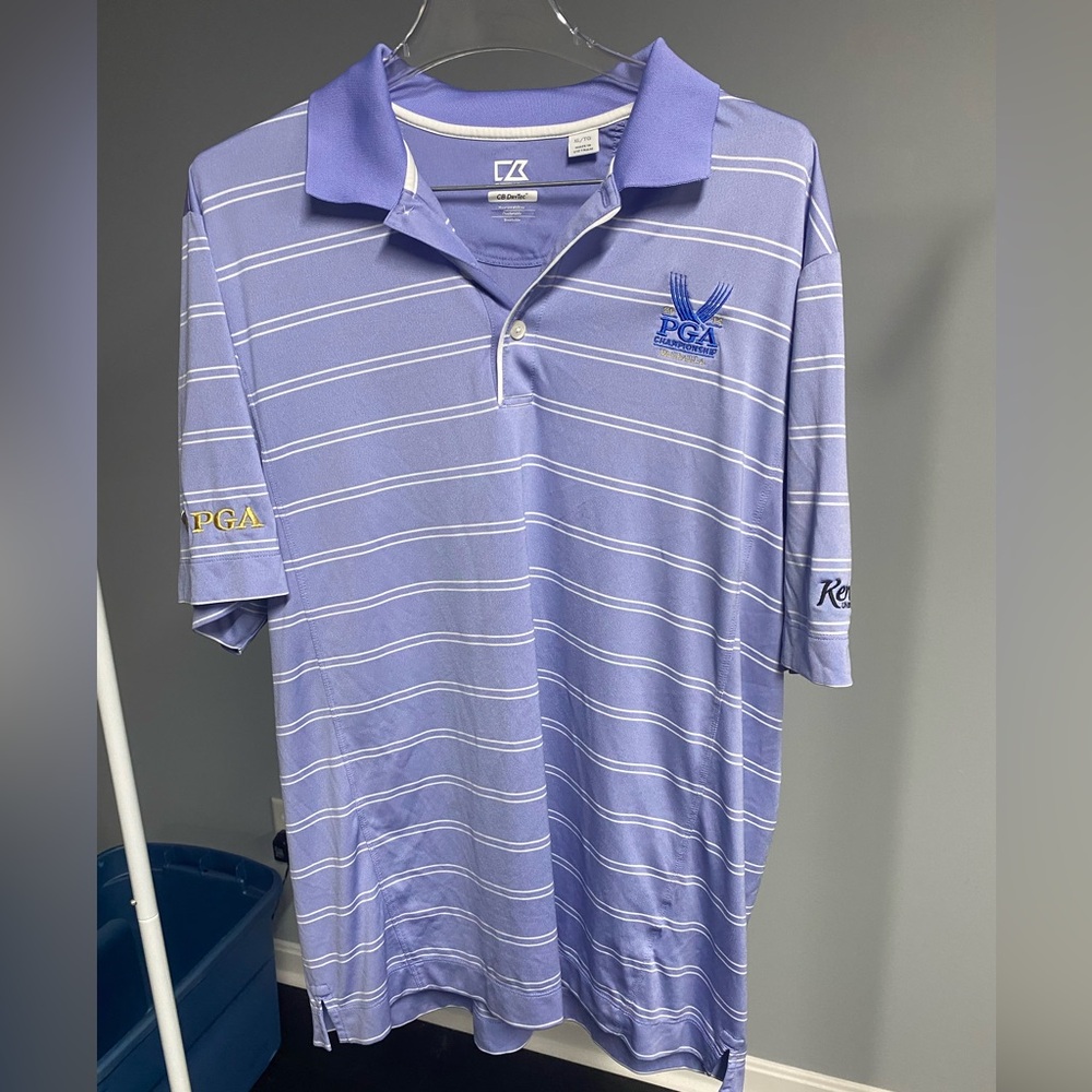 Cutter & Buck Men's Purple Striped Polo Shirt